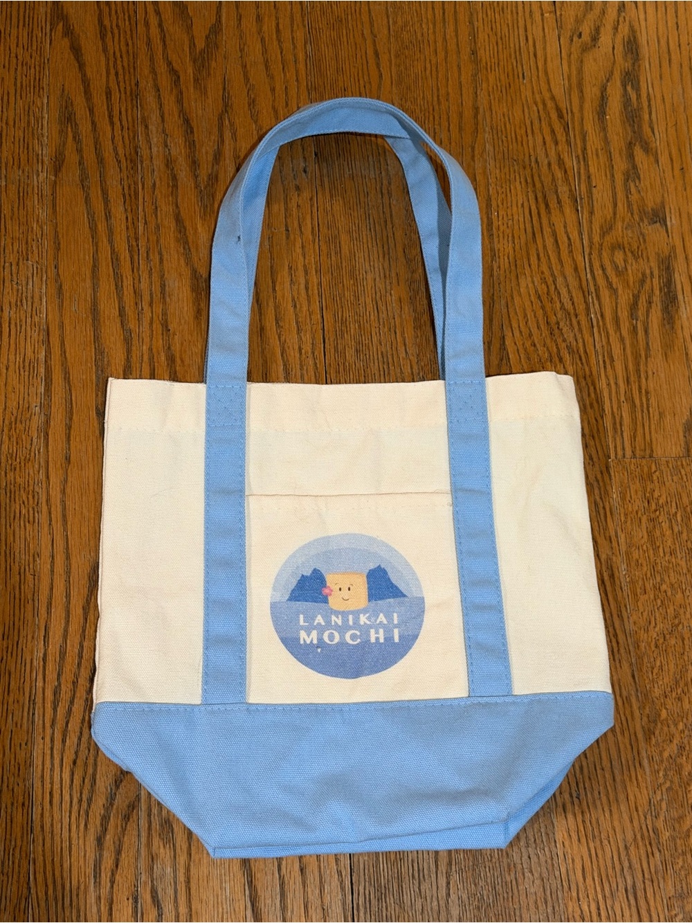 Lanikai Mochi Hawaii Canvas Tote Bag Blue Cream Reusable Shopping Beach Bag